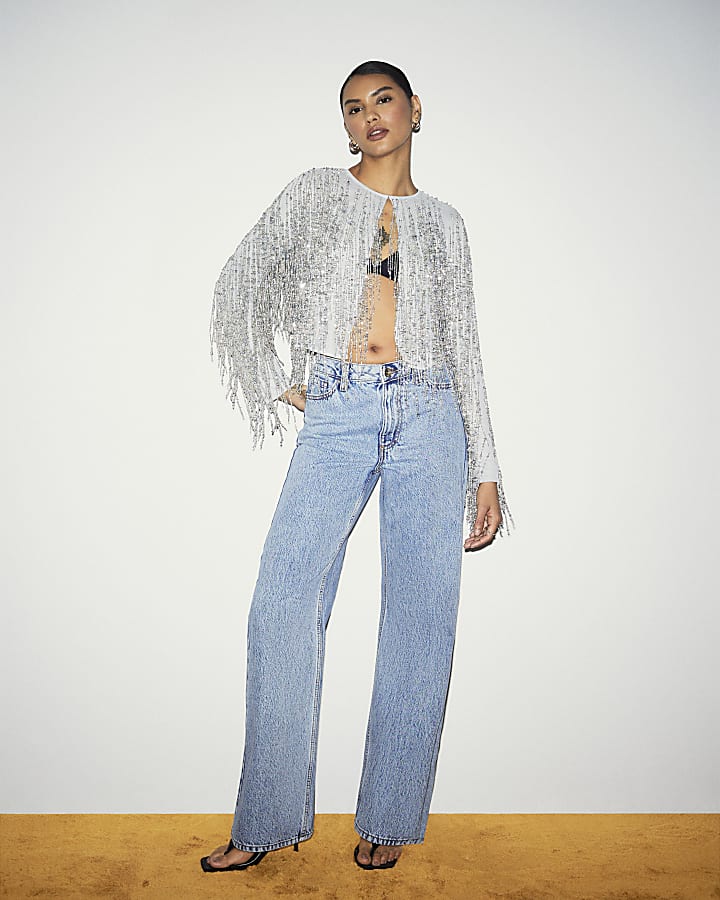 Silver Premium Tassel Beaded Jacket