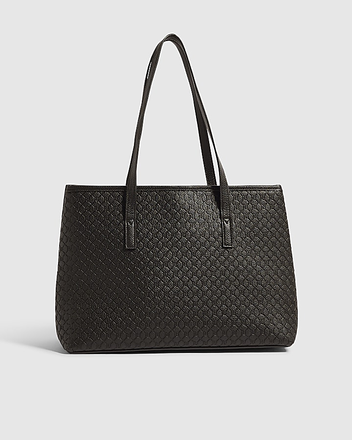 Black Embossed Pocket Front Tote Bag