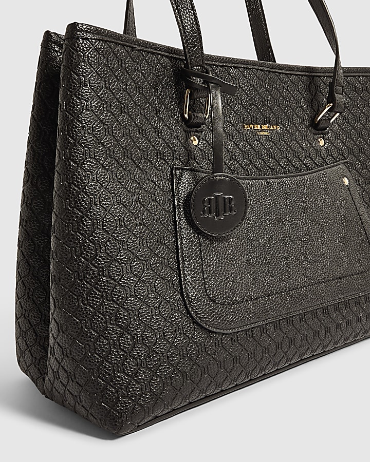 Black Embossed Pocket Front Tote Bag