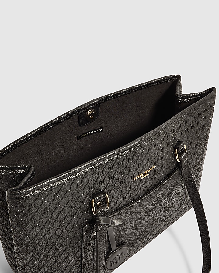 Black Embossed Pocket Front Tote Bag