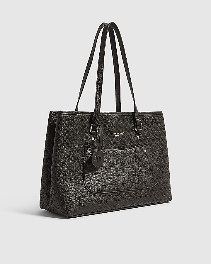 Black Embossed Pocket Front Tote Bag