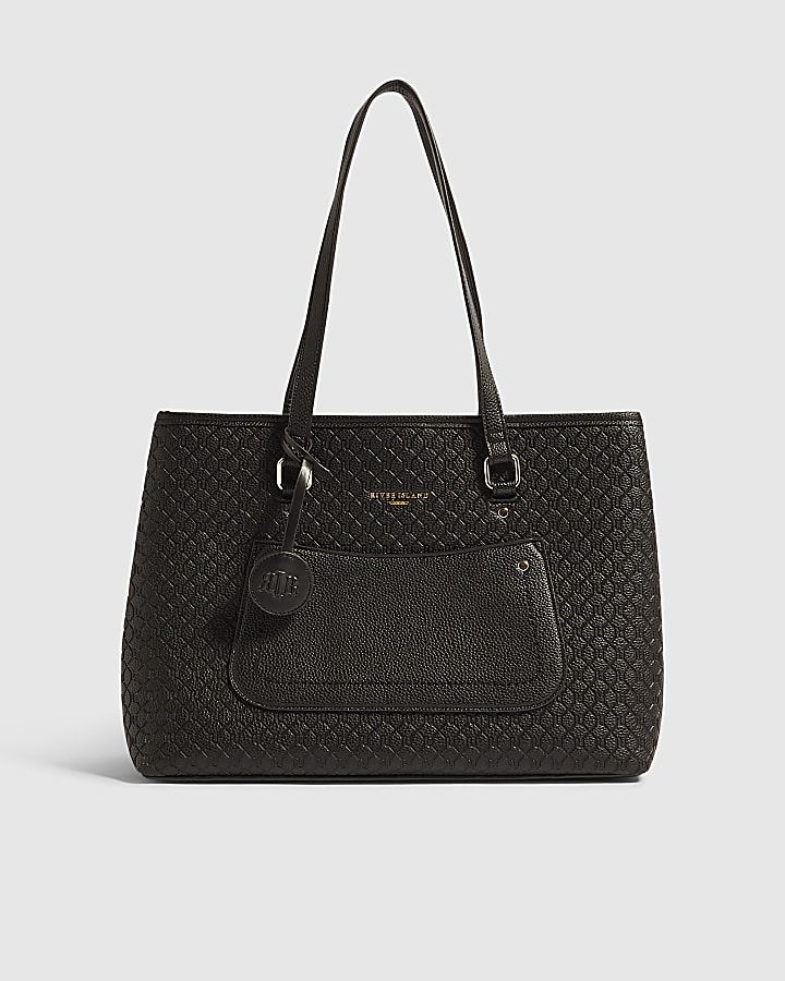 Black Embossed Pocket Front Tote Bag