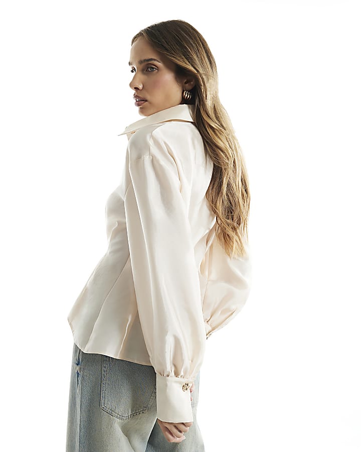 Cream Organza Waist Detail Shirt