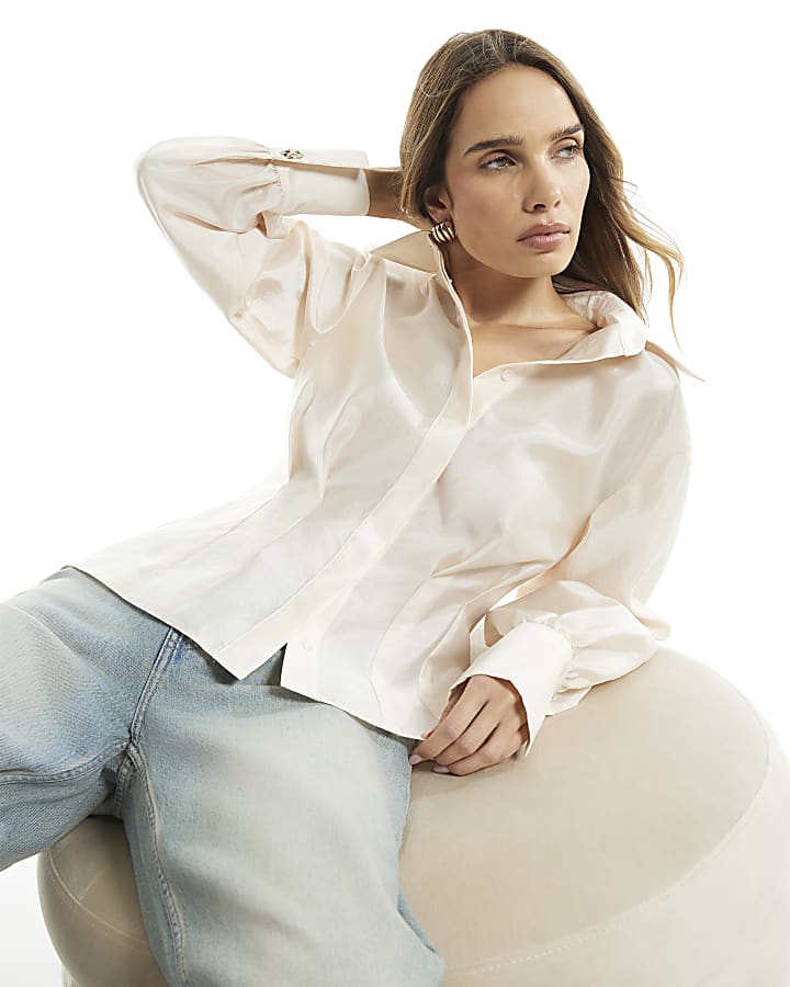 Cream Organza Waist Detail Shirt
