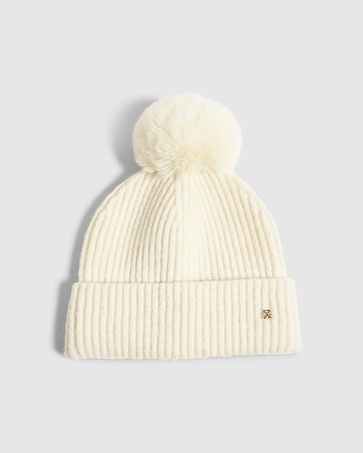 Cream Knit Pom Beanie