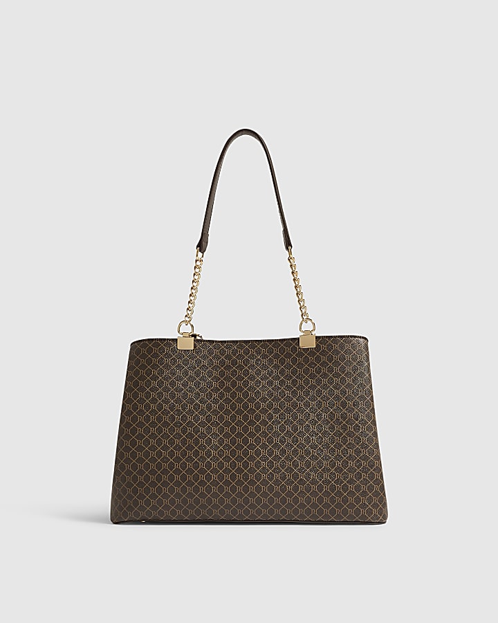 Brown Faux Leather Front Pocket Tote Bag