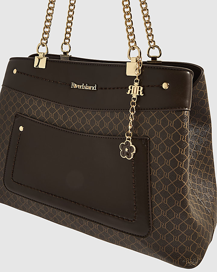 Brown Faux Leather Front Pocket Tote Bag