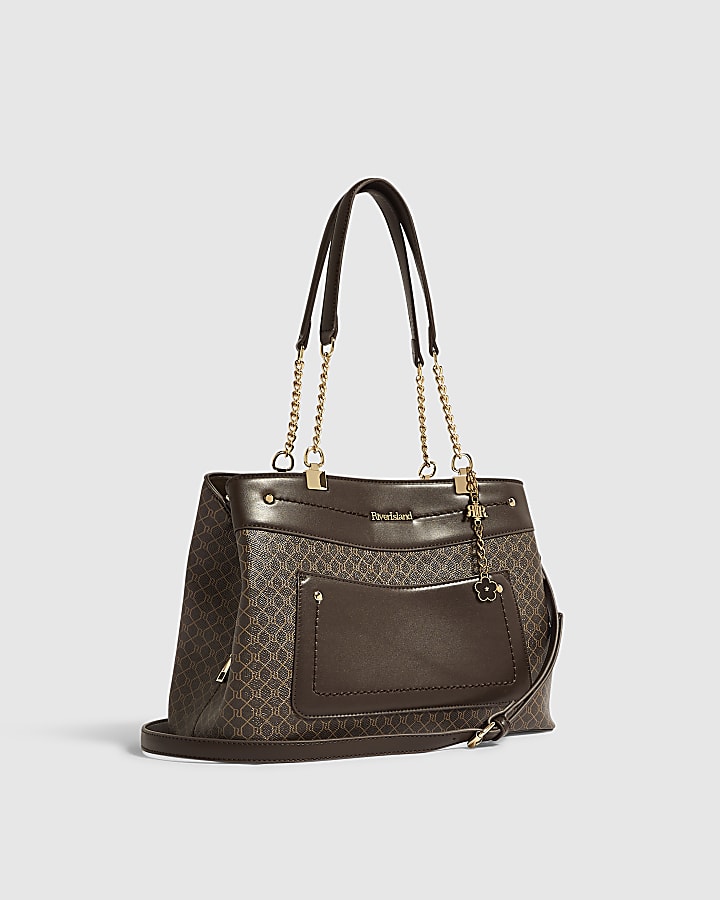 Brown Faux Leather Front Pocket Tote Bag