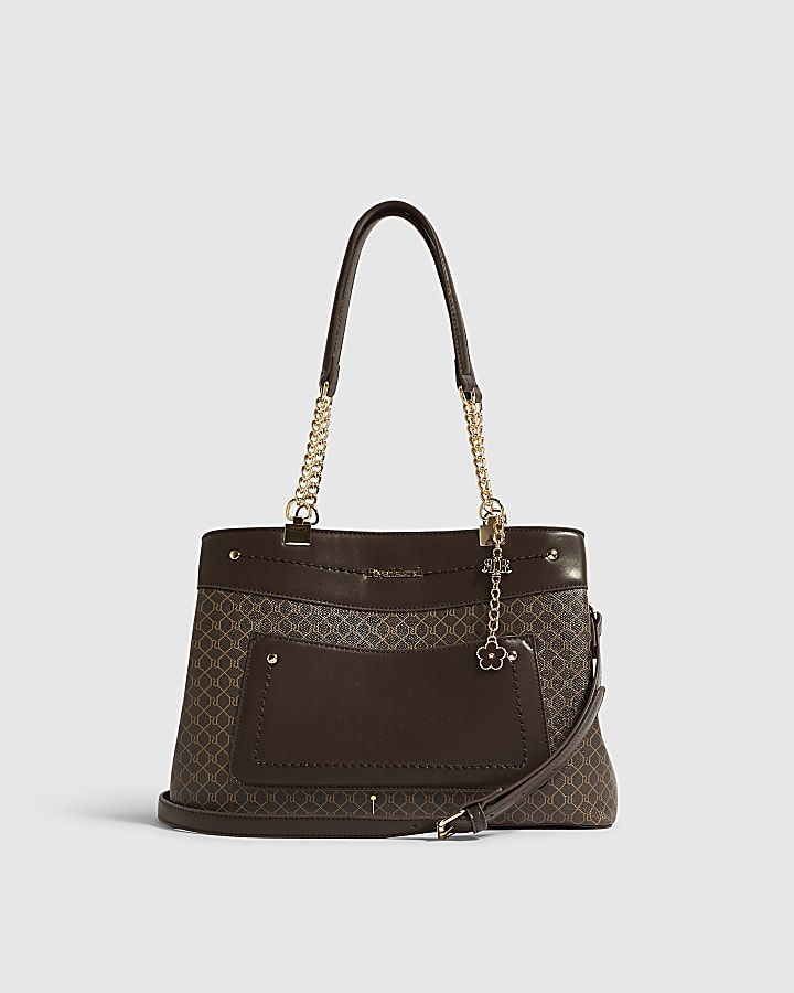 Brown Faux Leather Front Pocket Tote Bag