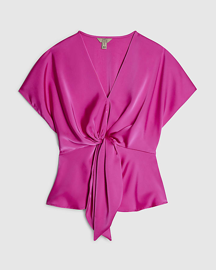 Pink Satin Twist Front Top
