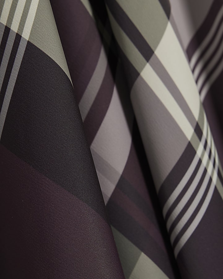 Purple Satin Check Print Midi Skirt