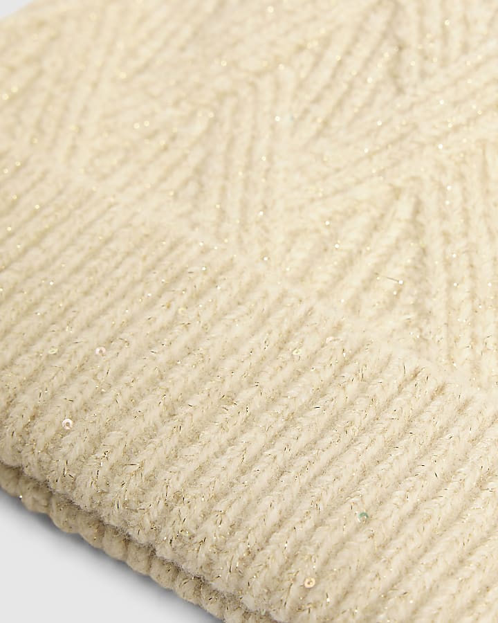 Cream Sequin Beanie