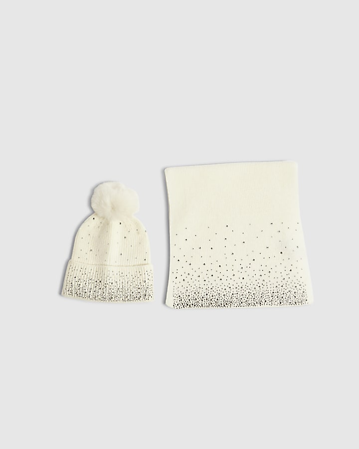Cream Embellished Scarf Gift Set