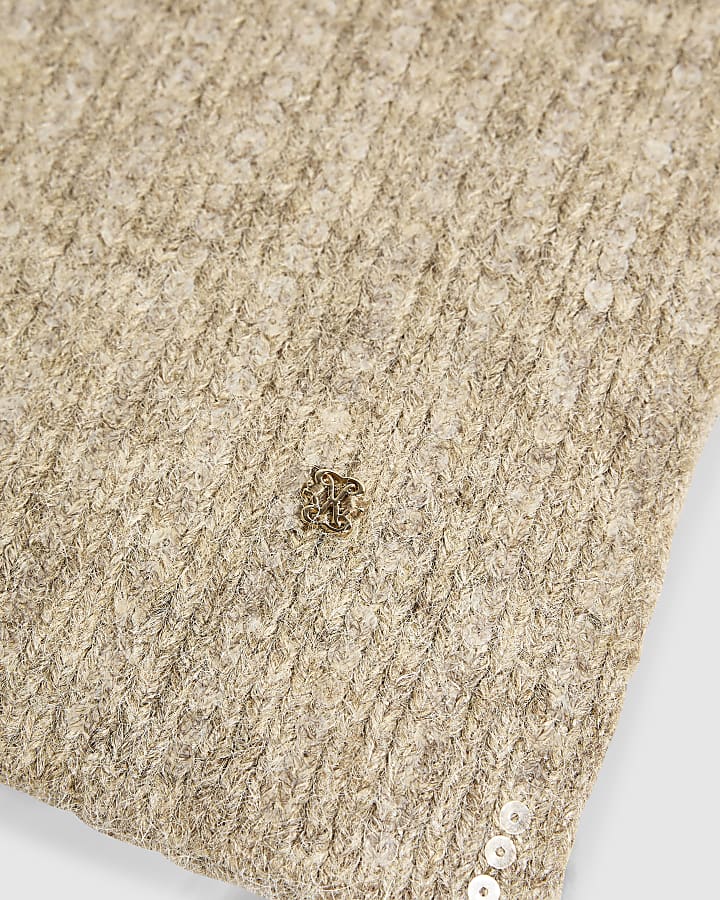 Beige Knit Sequin Scarf Set of 2