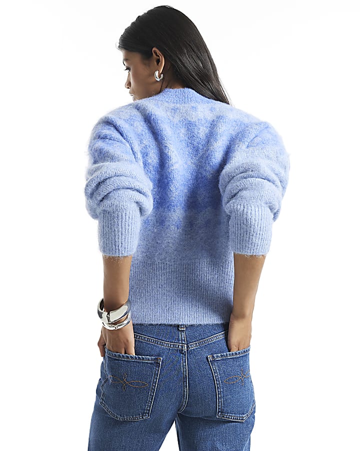 Blue Embellished Fair Isle Knit Jumper
