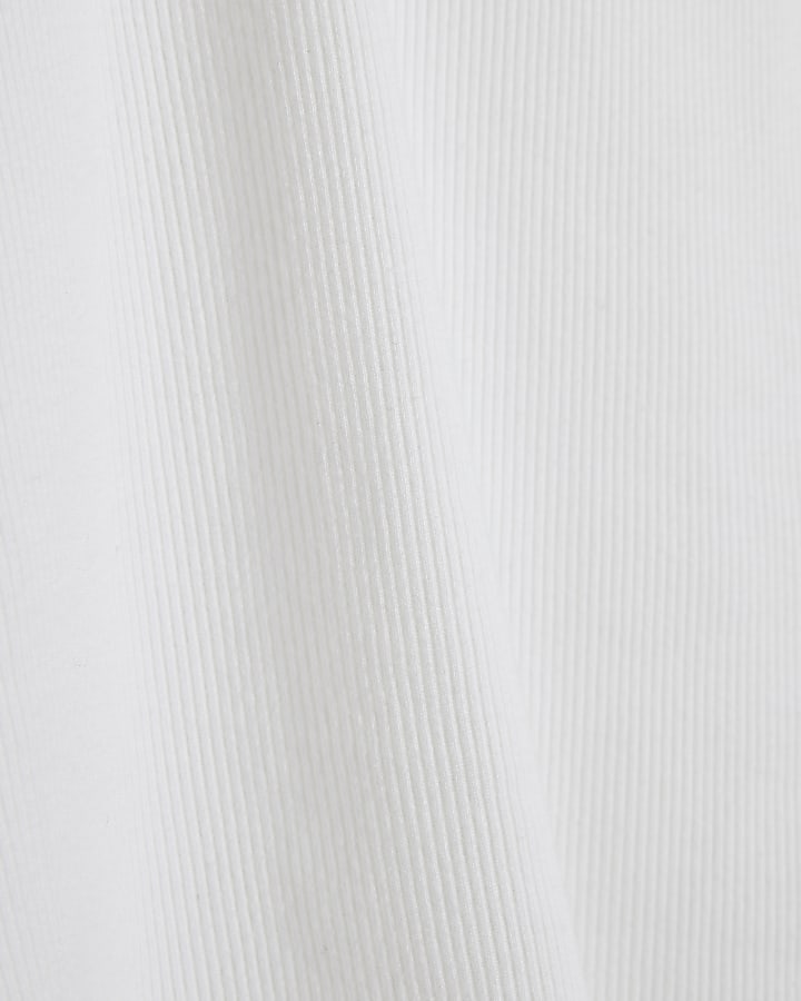 White Long Sleeve Rib Crew Neck Top