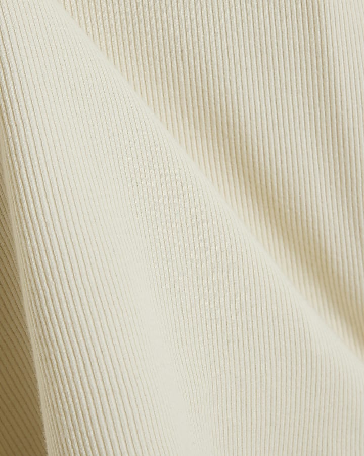 Cream Ribbed Crew Neck Top