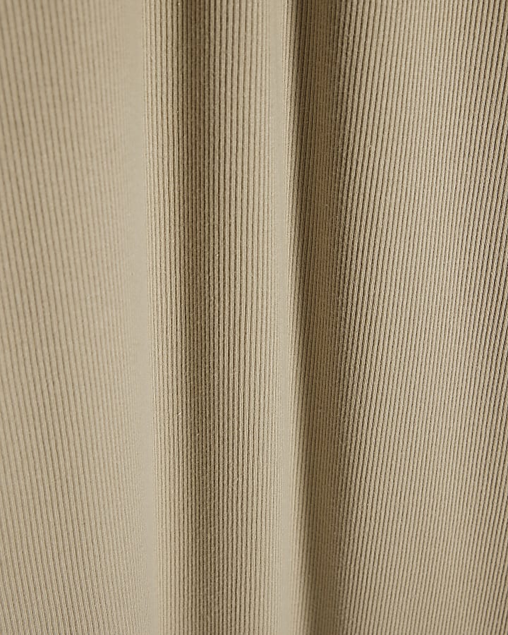 Cream Cotton Rib Long Sleeve Midi Dress