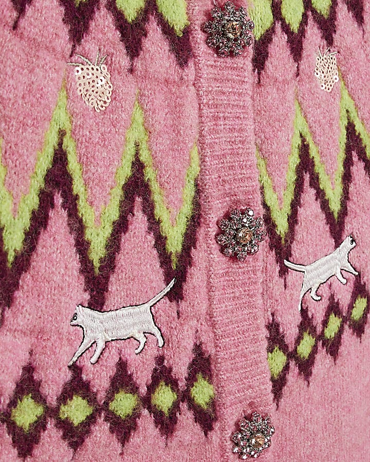 Pink Fair Isle Cat Cardigan