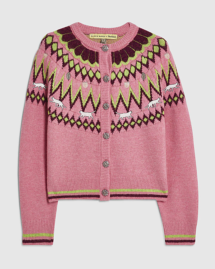 Pink Fair Isle Cat Cardigan