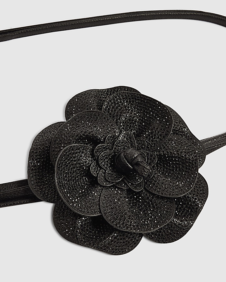 Black Floral Diamante Corsage Belt