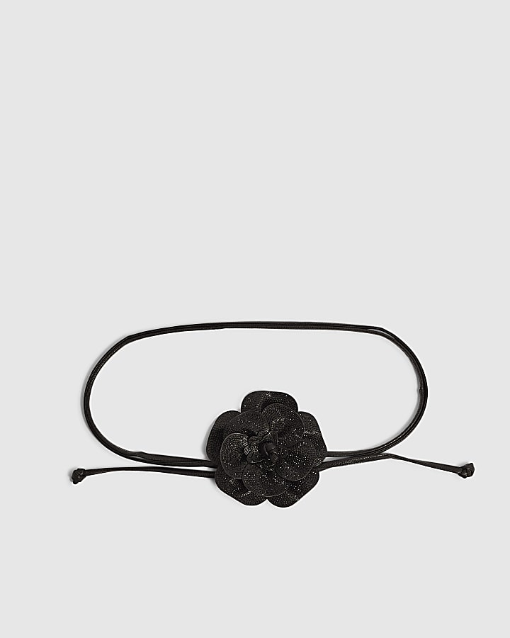 Black Floral Diamante Corsage Belt