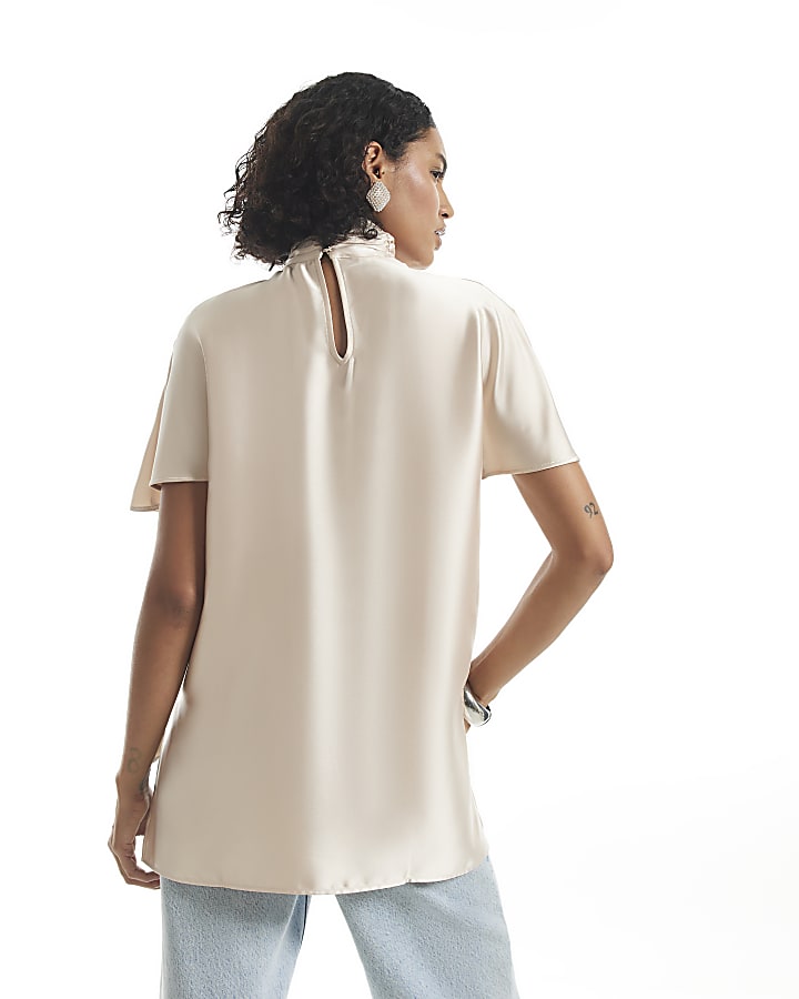 Cream Satin Shoulder Pad Top