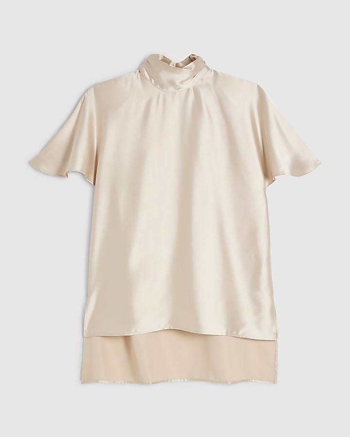 Cream Satin Shoulder Pad Top