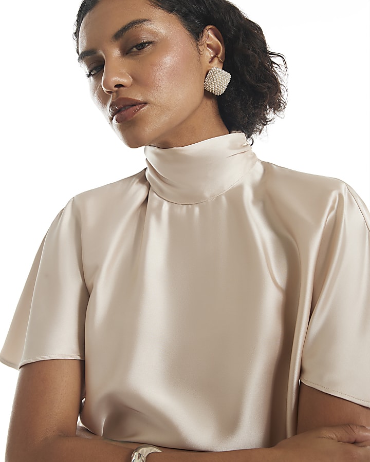 Cream Satin Shoulder Pad Top