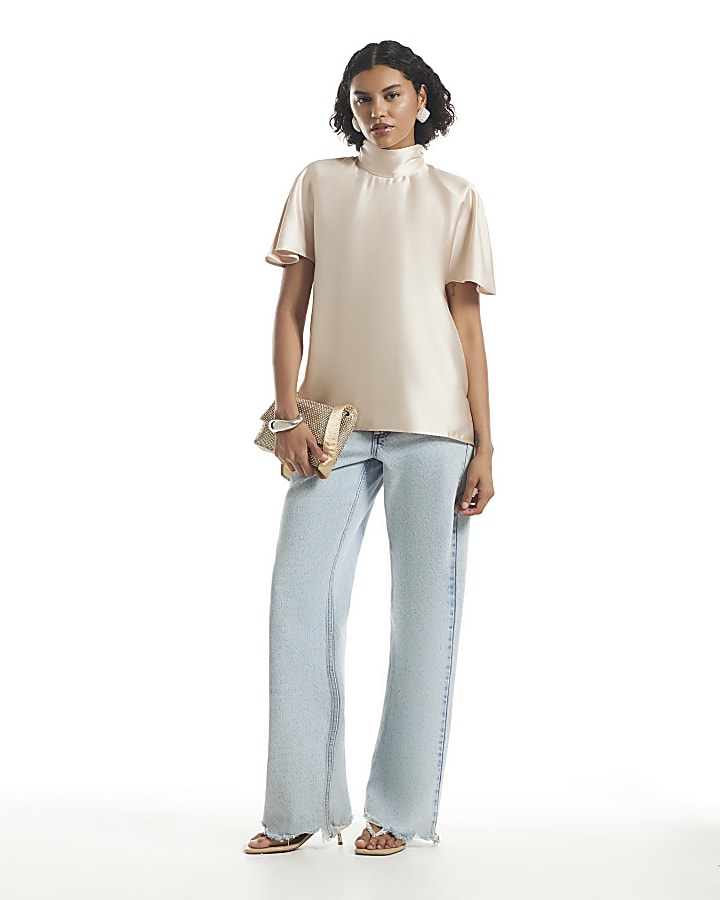 Cream Satin Shoulder Pad Top
