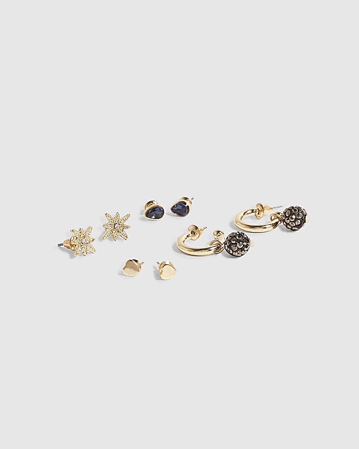 Gold Crystal Bead Earrings Multipack