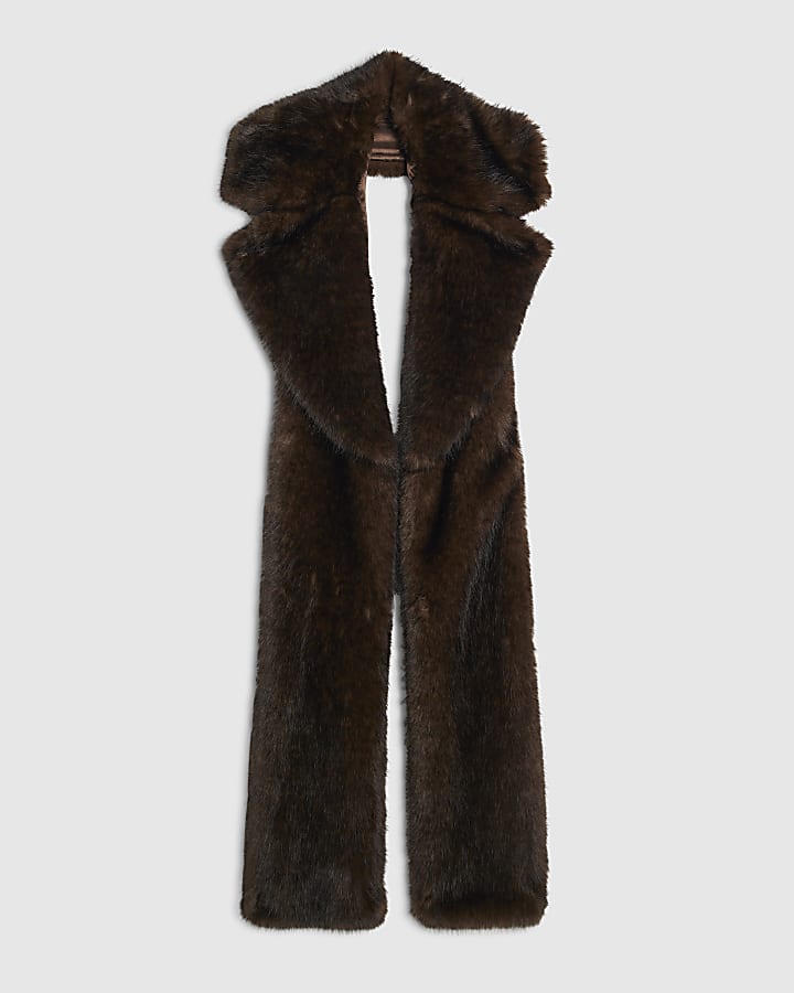 Brown Faux Fur Long Collar