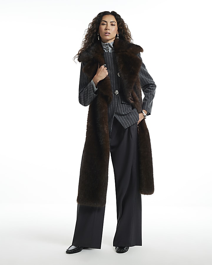 Brown Faux Fur Long Collar