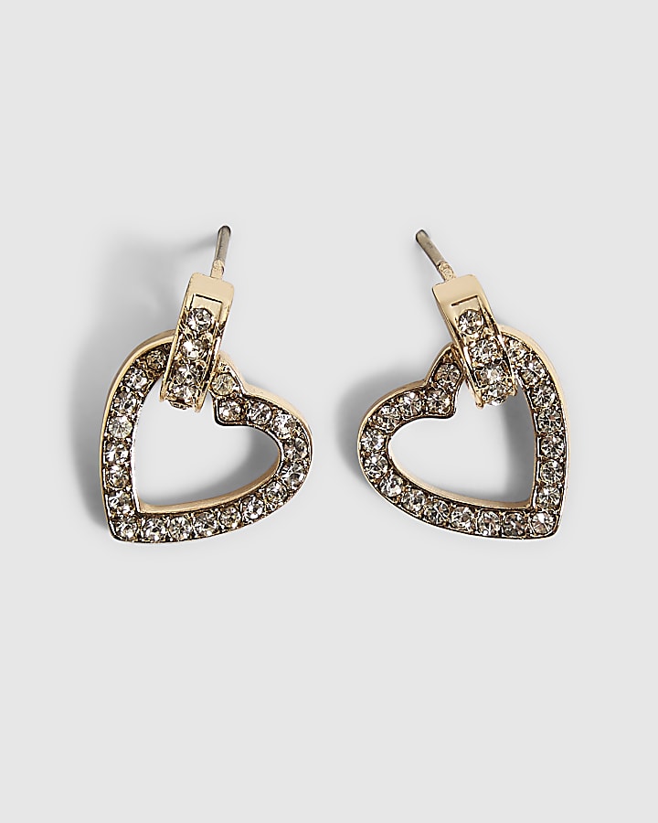 Gold Heart Drop Earrings