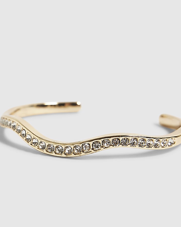 Gold Wave Rhinestone Bangle