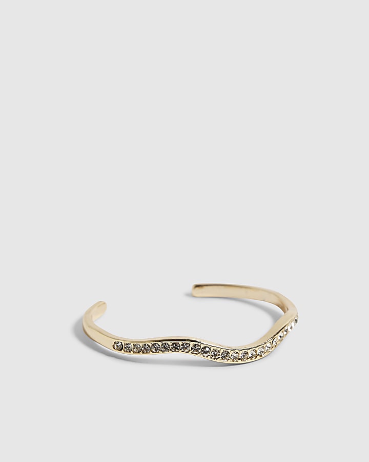 Gold Wave Rhinestone Bangle