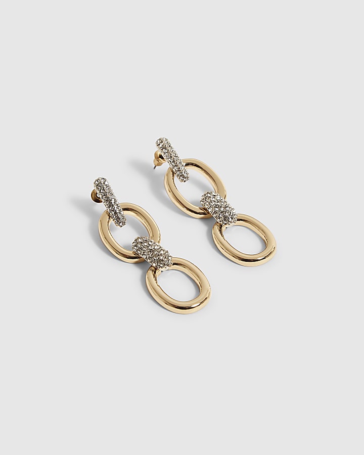 Gold Triple Link Drop Earrings
