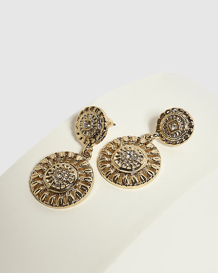 Gold Coin Drop Earrings