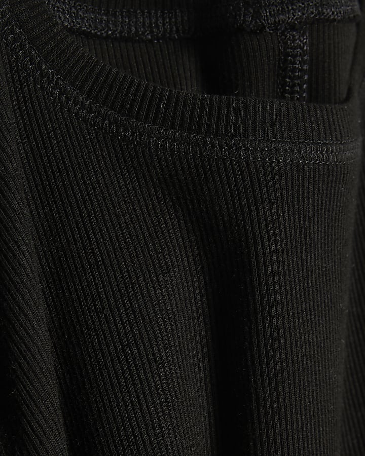 Black Crew Neck Rib Long Sleeve Top