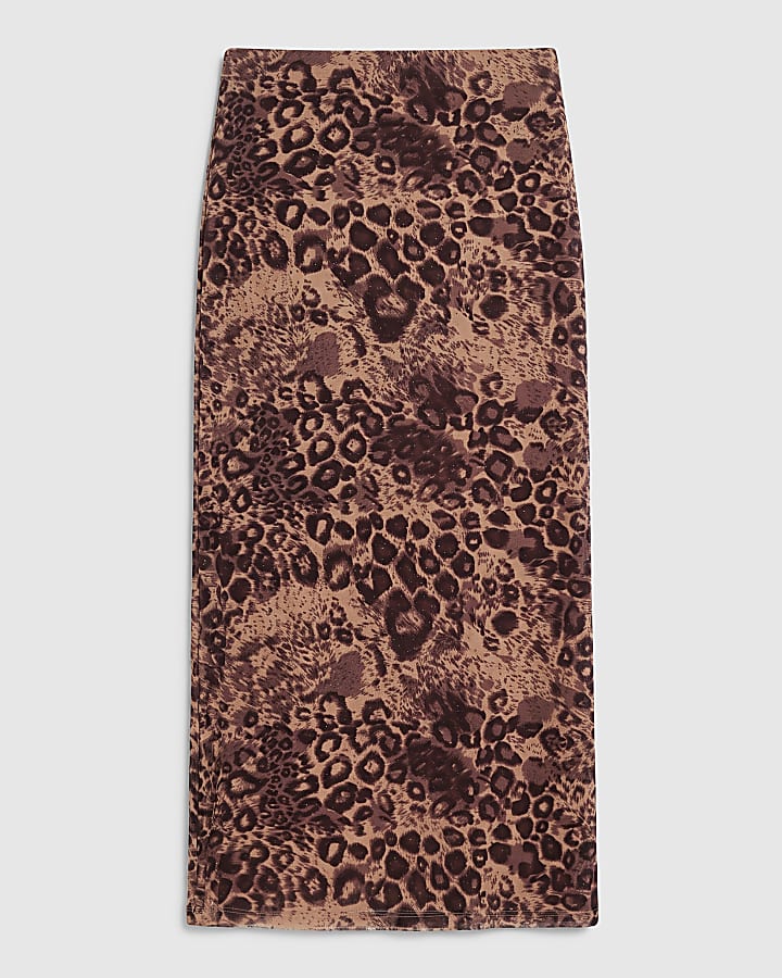 Beige Leopard Metallic Mesh Maxi Skirt