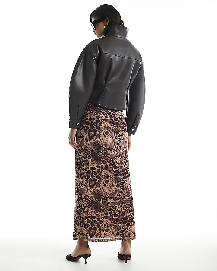 Beige Leopard Metallic Mesh Maxi Skirt