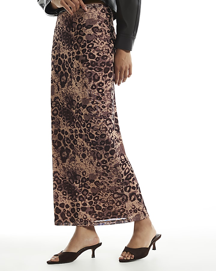 Beige Leopard Metallic Mesh Maxi Skirt