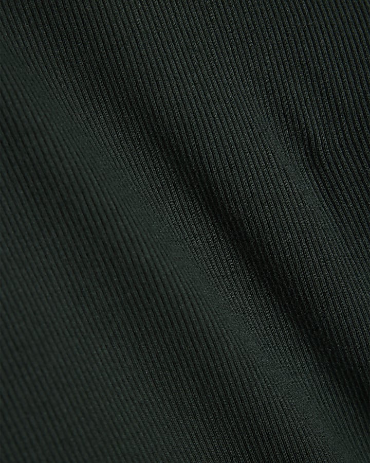 Green Long Sleeve Cotton Blend Ribbed Top