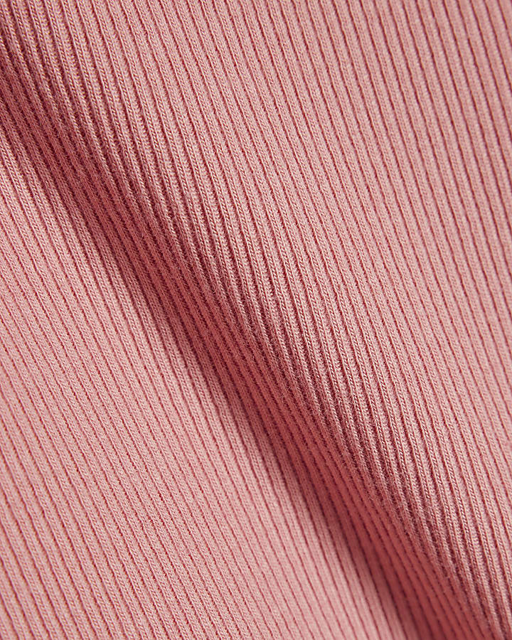 Pink Long Sleeve Cotton Blend Ribbed Top