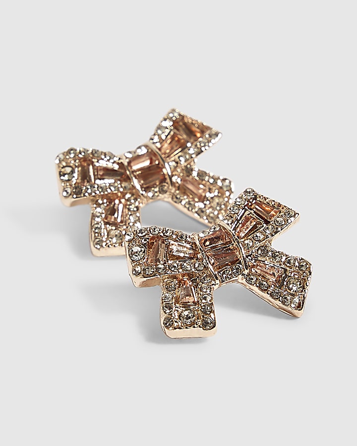 Rose Gold Rhinestone Bow Studs