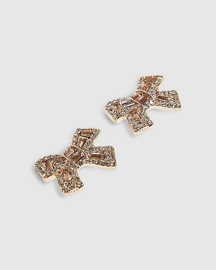 Rose Gold Rhinestone Bow Studs