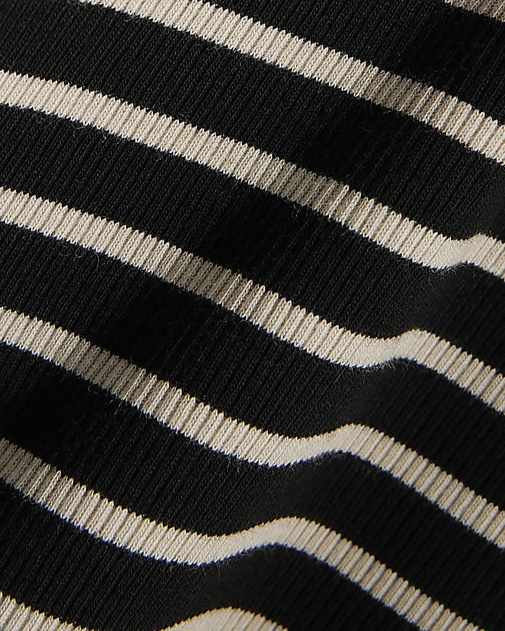 Black Stripe Crew Neck Long Sleeve Rib Top