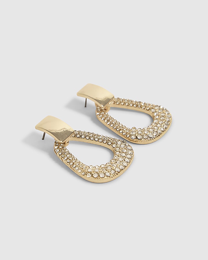 Gold Rhinestone Door Knocker Earrings