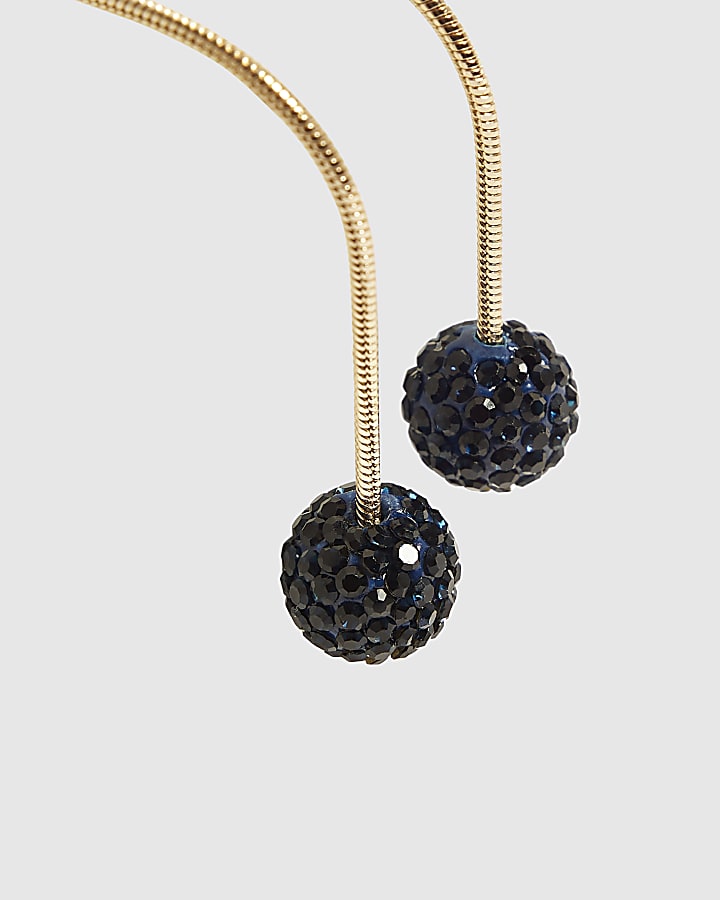 Blue Rhinestone Ball Drop Earrings