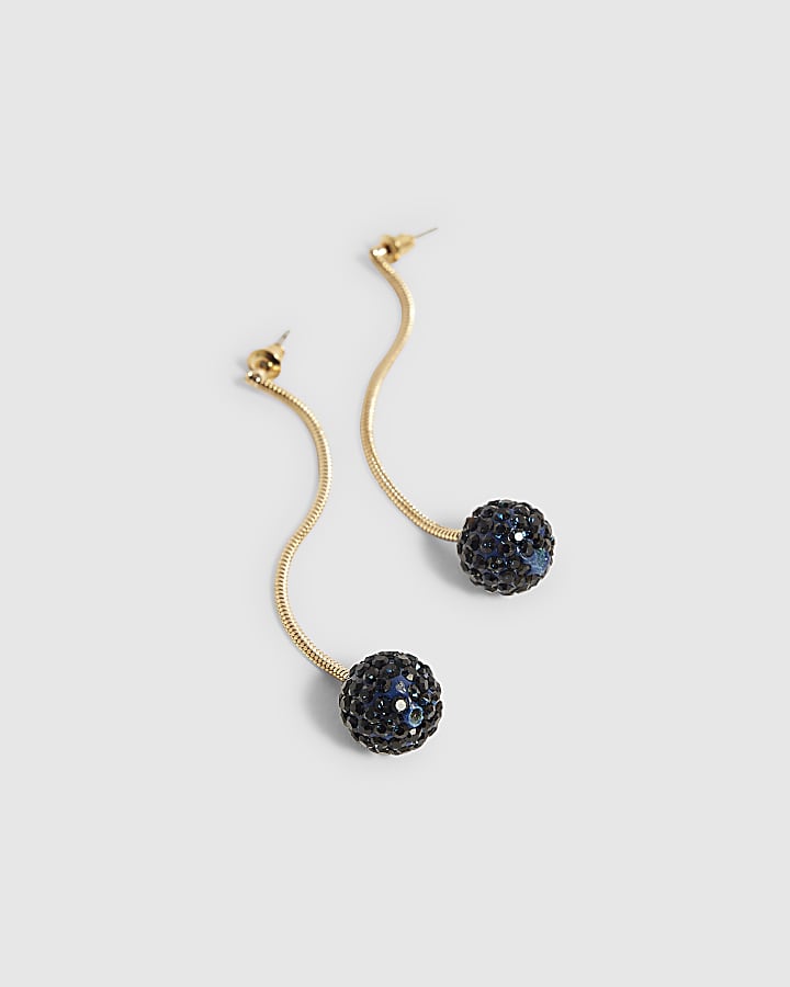 Blue Rhinestone Ball Drop Earrings
